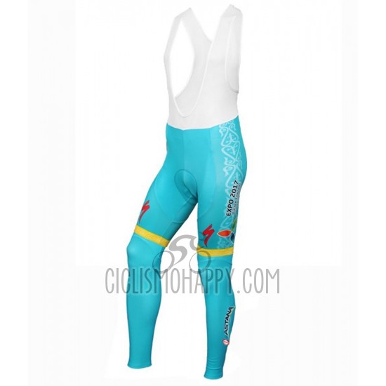 Astana Cycling Jersey Bib Tight 2016 Long Sleeve Light Blue and Yellow